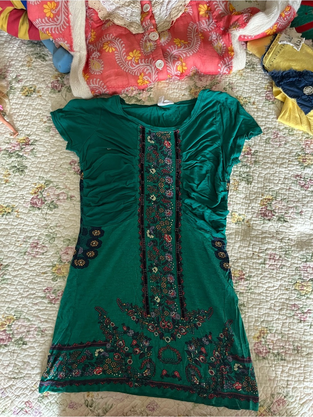 Free People Emerald Green Ribbed Top with Logo Tag